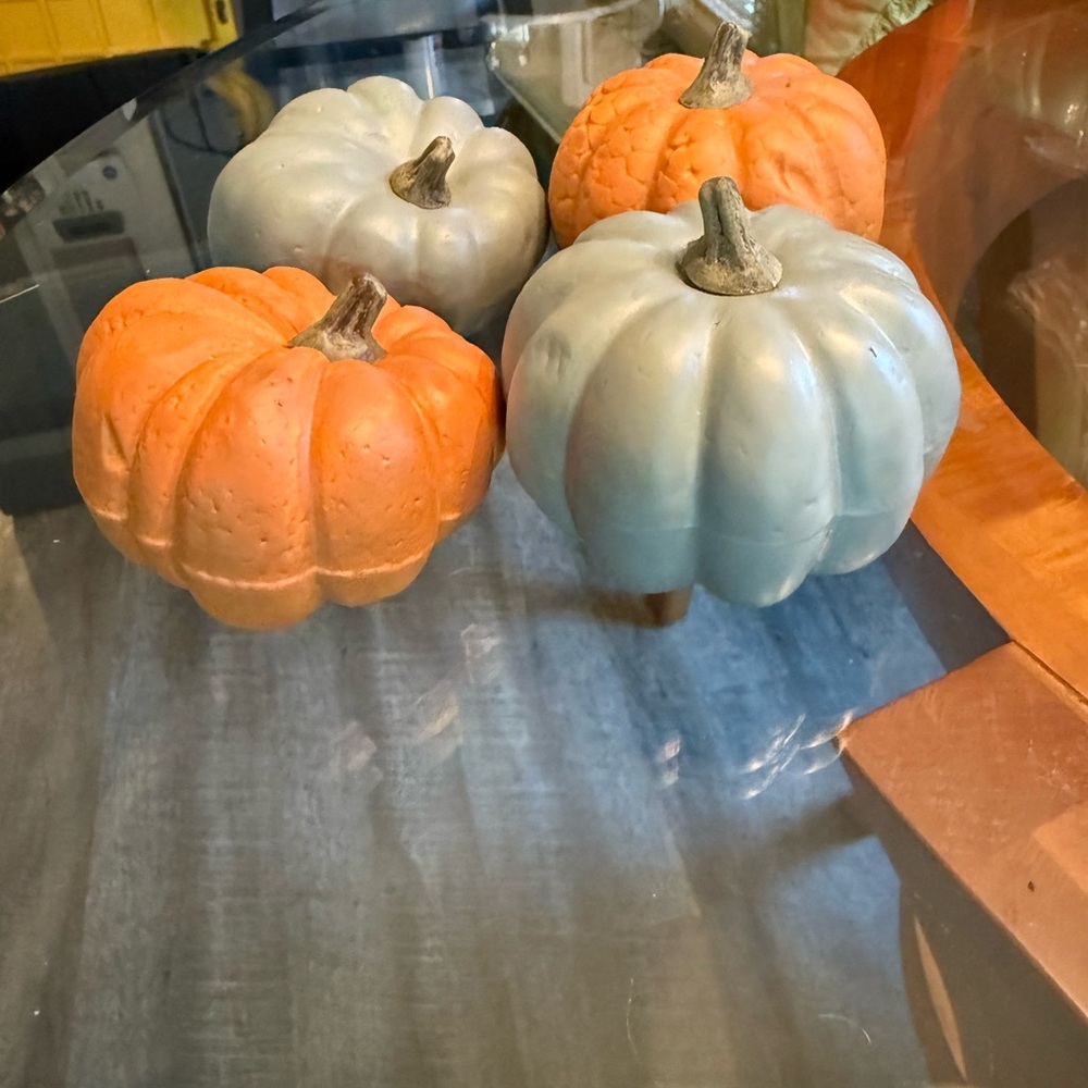 Set of Decorative Orange and Blue Pumpkins